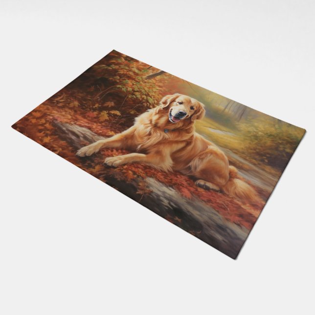 Golden Retriever in Autumn Leaves Fall Inspire  Doormat (Angled)