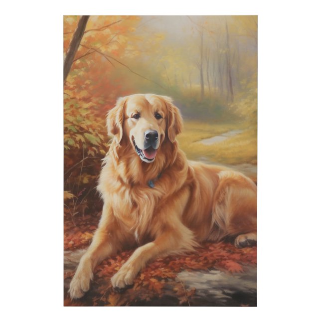 Golden Retriever in Autumn Leaves Fall Inspire  Faux Canvas Print (Front)