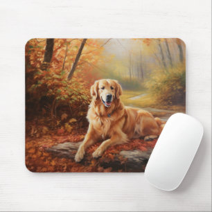 Golden Retriever in Autumn Leaves Fall Inspire  Mouse Pad