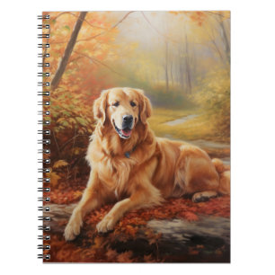 Golden Retriever in Autumn Leaves Fall Inspire  Notebook