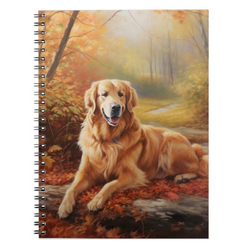 Golden Retriever in Autumn Leaves Fall Inspire  Notebook