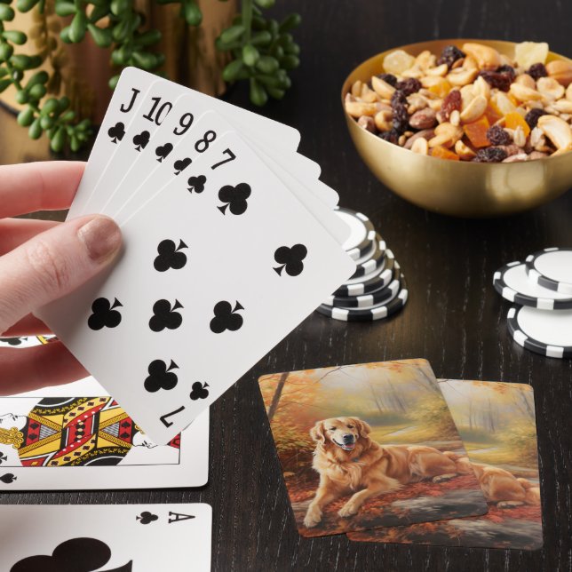 Golden Retriever in Autumn Leaves Fall Inspire  Poker Cards (In Situ)