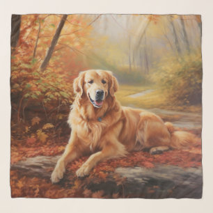 Golden Retriever in Autumn Leaves Fall Inspire  Scarf