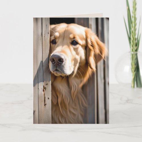 Golden Retriever In Barn Door For Birthday Card