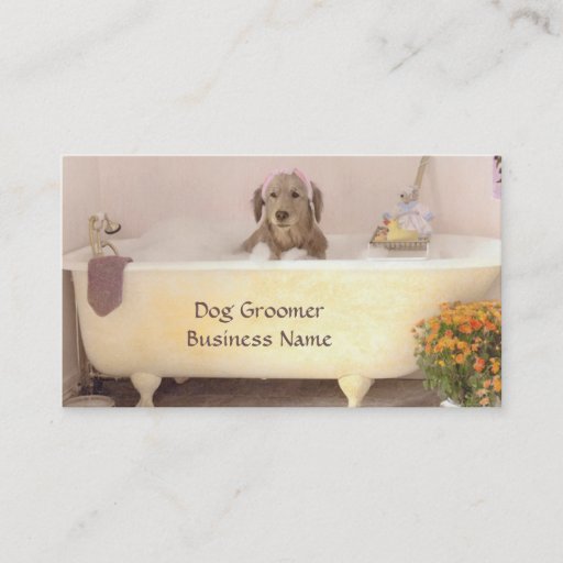 Customizable Golden Retriever In Bath Tub Groomer Business Card