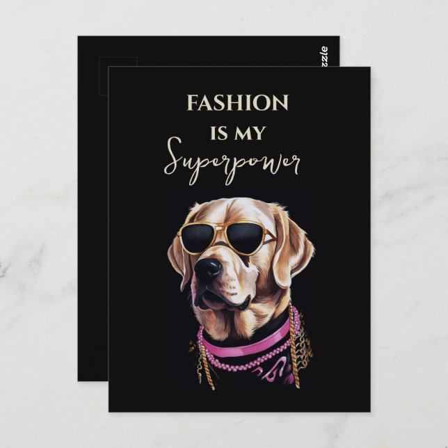 Golden  retriever in black glasses in gold chains postcard (Front/Back)