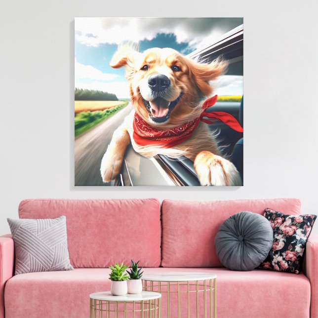 Golden Retriever In Car Window Canvas Print (Insitu(LivingRoom))