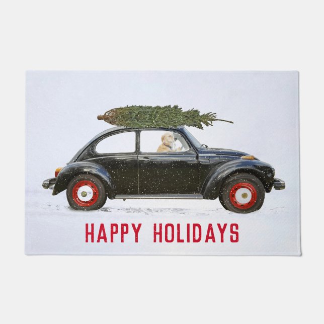 Golden Retriever In Car with Christmas Tree Doorma Doormat (Front)