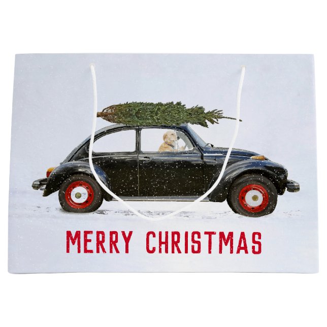 Golden Retriever In Car with Christmas Tree Large  Large Gift Bag (Front)