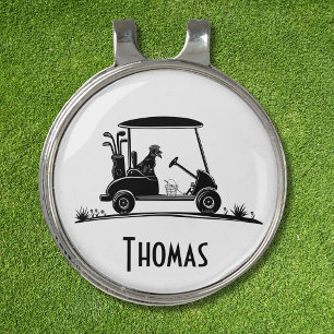 Golden Retriever In Cart Name Golf Hat Clip