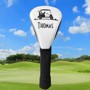 Golden Retriever In Cart Name Golf Head Cover