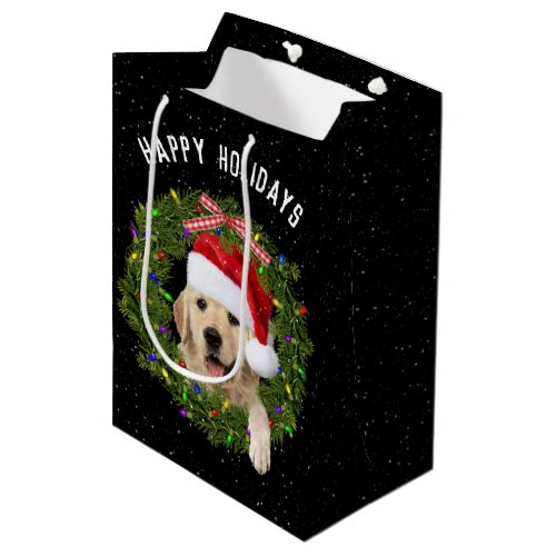 Golden Retriever in Christmas wreath Medium Gift Bag