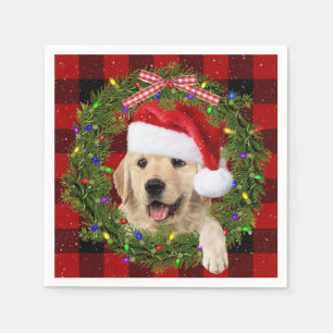 Golden Retriever In Christmas Wreath Napkins