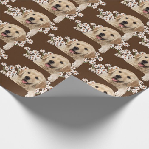 Golden Retriever in daisies on brown Wrapping Paper