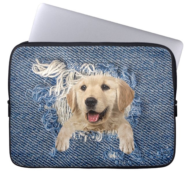 Golden Retriever in Denim Hole Laptop Sleeve (Front)