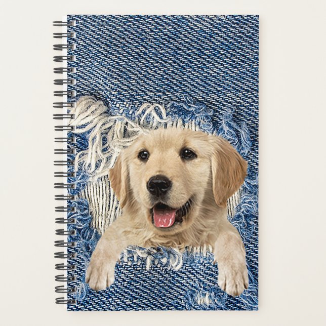Golden Retriever in Denim Hole Planner (Front)