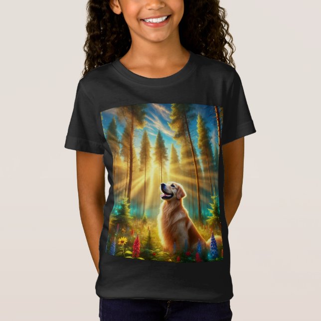 Golden Retriever in Enchanted Forest T-Shirt (Front)