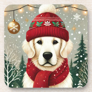 Golden Retriever in Festive Sweater - Cozy Christm Beverage Coaster