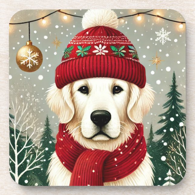 Golden Retriever in Festive Sweater - Cozy Christm Beverage Coaster (Front)