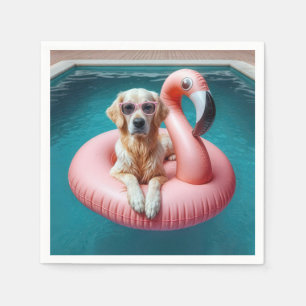 Golden Retriever In Flamingo Pool toy Napkins