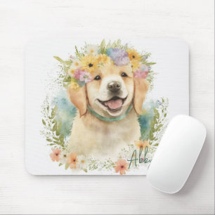 Golden Retriever in Floral Wreath Mouse Pad