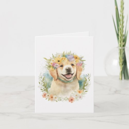 Golden Retriever in Flowers Card