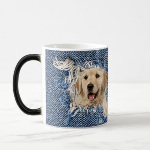 golden retriever in frayed denim hole color morph mug 
