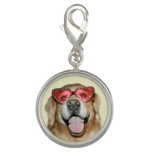 Golden Retriever in Heart Glasses Valentines Day Charm