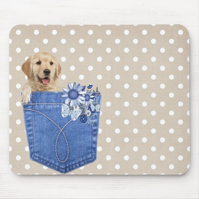 Golden Retriever in Jean Pocket Mouse Pad (Front)