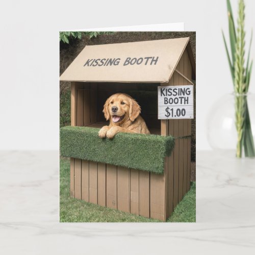 Golden Retriever In Kissing Booth Card