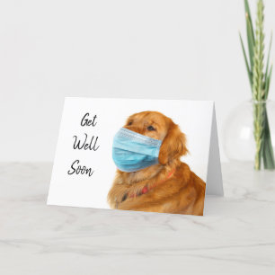 Golden Retriever in mask Get Well Card