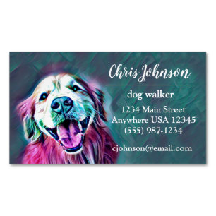 Golden Retriever in Neon Colors Dog Walker Business Card Magnet