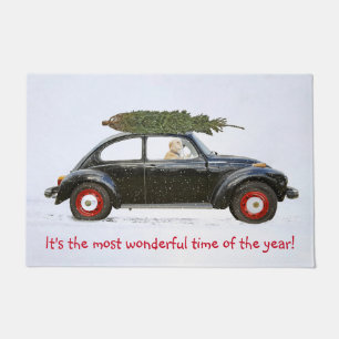 Golden Retriever in Old Car Doormat