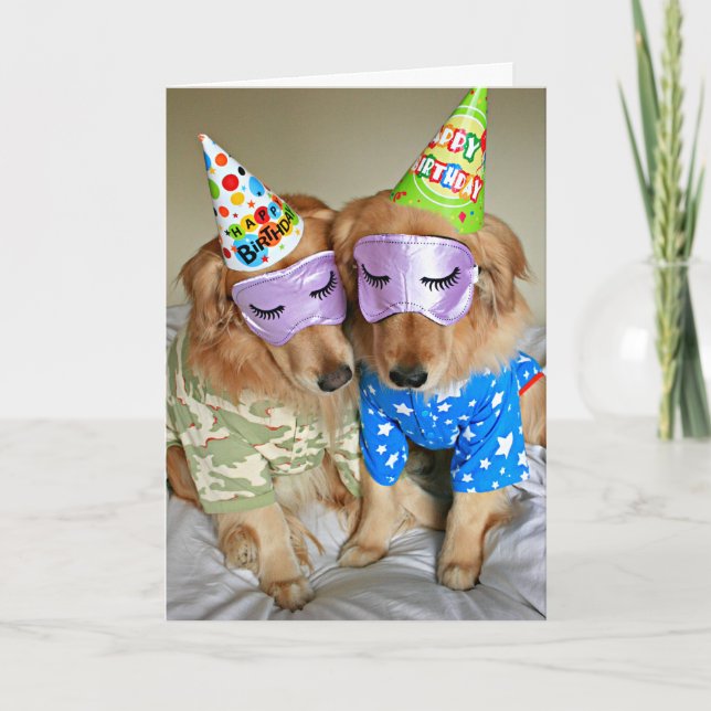 Golden Retriever in Pajamas Birthday Card (Front)