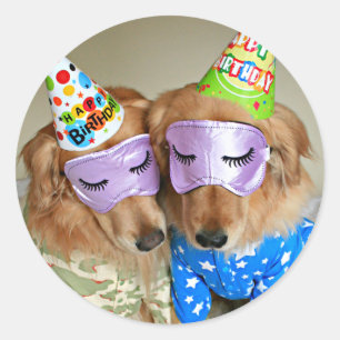 Golden Retriever in Pajamas Sleep Mask Birthday Classic Round Sticker