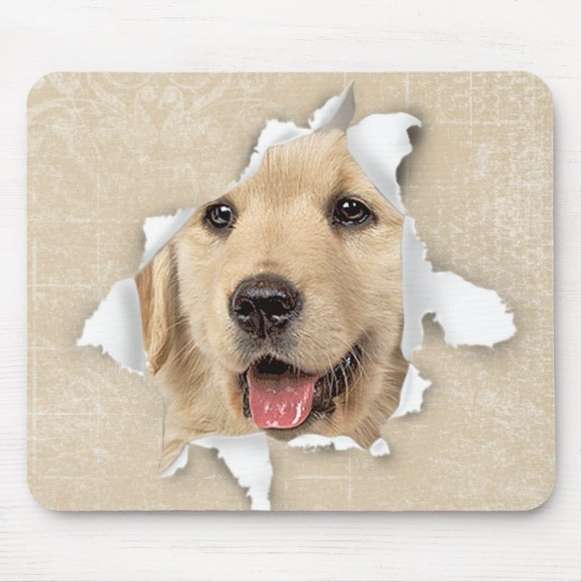 Golden Retriever In Paper Hole Mouse Pad (Front)