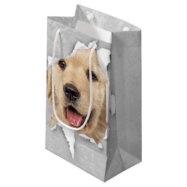 Golden Retriever In Paper Hole Small Gift Bag (Front Angled)