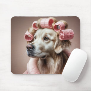 Golden Retriever In Pink Hair Curlers Mouse Pad