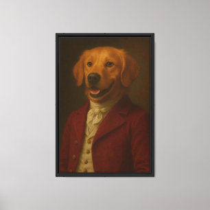 Golden Retriever in Red Coat Framed Canvas Wall Ar Print