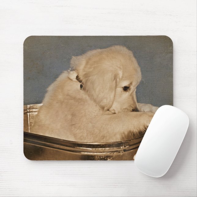 Golden Retriever in Retro Washtub  Mouse Pad (With Mouse)