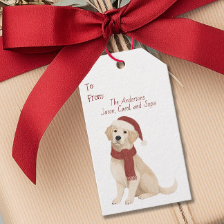 Golden Retriever in Santa Hat Christmas Gift Tag