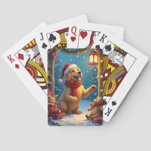 Golden Retriever in Santa’s Workshop Christmas Poker Cards
