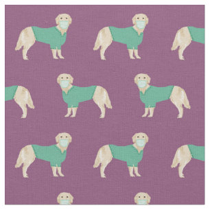 Golden Retriever in scrubs purple pattern Fabric