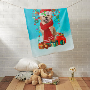 Golden Retriever in snow with Christmas gifts Baby Blanket