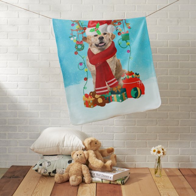 Golden Retriever in snow with Christmas gifts Baby Blanket (In Situ)