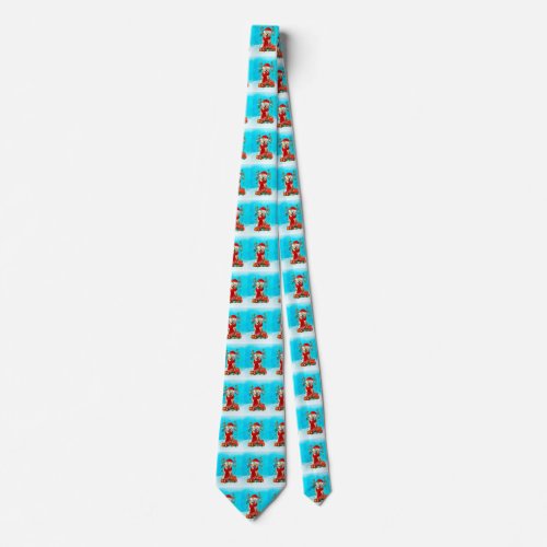 Golden Retriever in snow with Christmas gifts Neck Tie