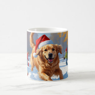Golden Retriever in Snow with Christmas Hat Coffee Mug