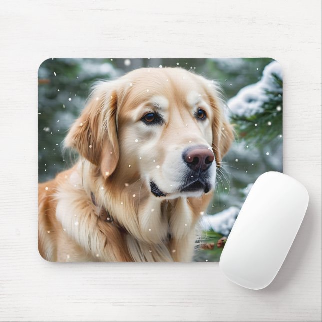Golden Retriever In Snowflakes Mouse Pad (With Mouse)