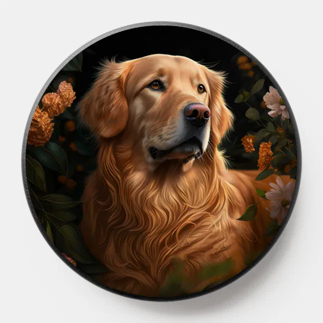 Golden Retriever in the Garden Dog Pop Socket | Zazzle