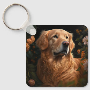 Golden Retriever in the Garden - Keychain